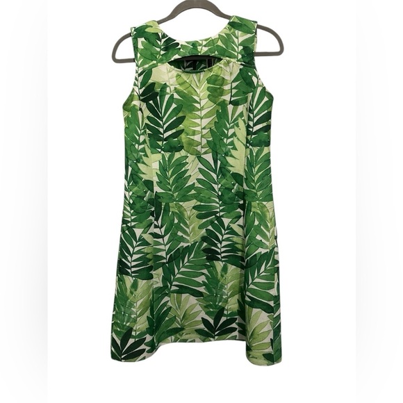 Julian Taylor New York Green Leaf Print Sleeveless Dress Size 6 - Picture 2 of 12